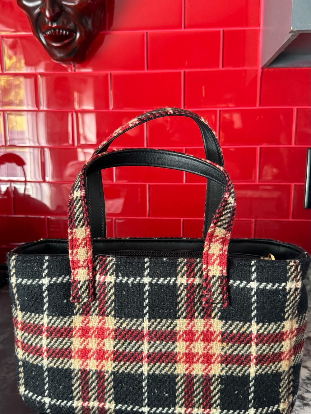 Vintage 1990s Burberrys Wool Tartan Plaid Top-Handle HandBag